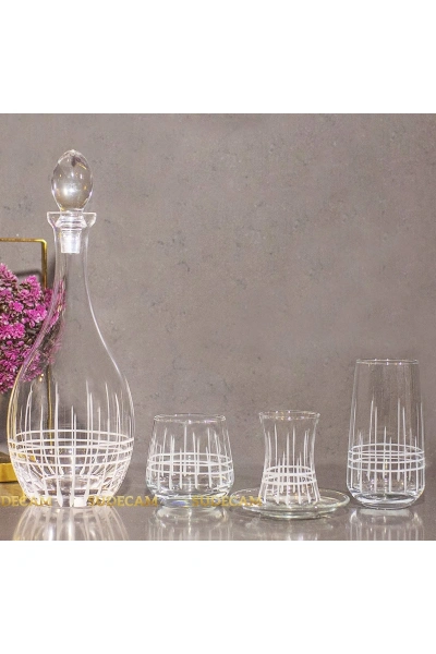 49 Parça 12 Kişilik Ekose Kristal Kesme Cam Su Bardak Takımı,Meşrubat Bardağı Seti