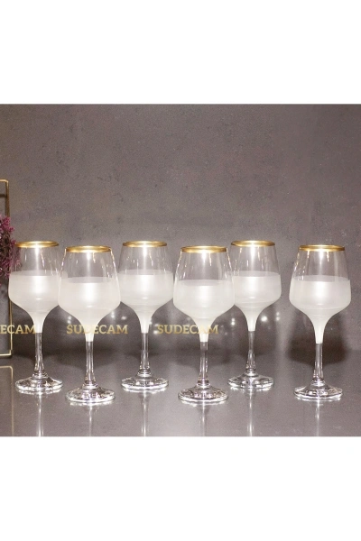 6 Parça Nişh Gold Cam Kadeh Bardak, Meşrubat Bardak Seti