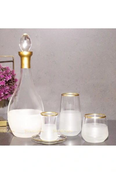49 Parça 12 Kişilik Nish Gold Cam Su Bardak Takımı, Meşrubat Bardağı Seti