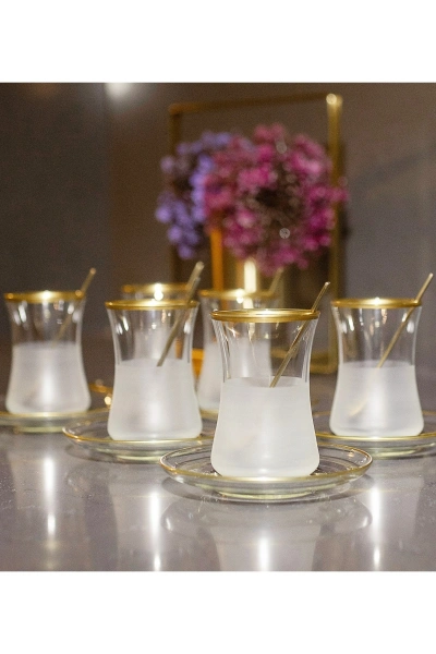 49 Parça 12 Kişilik Nish Gold Cam Su Bardak Takımı, Meşrubat Bardağı Seti