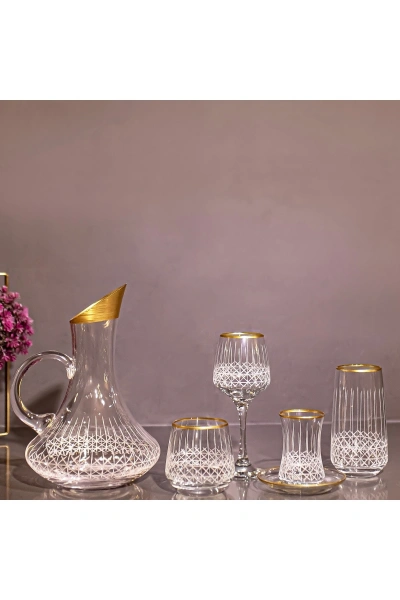 31 Parça 6 Kişilik Hasır Gold El Dekor Kesme Cam Su Takımı