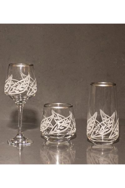 37Parça 12 Kişilik Yaprak El Dekor Kesme Gümüş Cam Su Bardak Takımı,Meşrubat Bardağı Seti