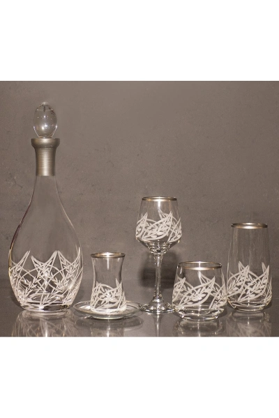 61 Parça 12 Kişilik Yaprak El Dekor Kesme Gümüş Cam Su Bardak Takımı,Meşrubat Bardağı Seti