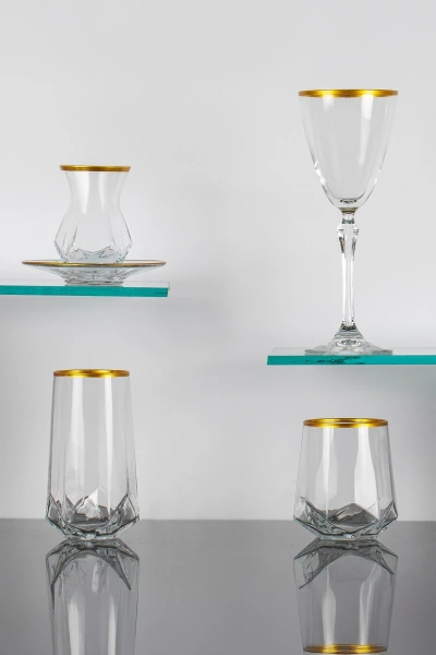 30 Parça 6 Kişilik Diamond Gold Bardak-Meşrubat-Su Takımı