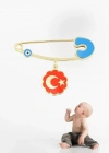 14 Ayar Altın Türk Bayrağı Bebek İğnesi