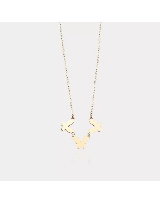 14 Ayar Altın 3lü Kelebek Kolye