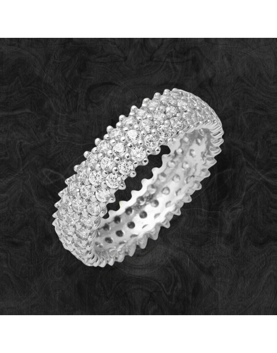 14 Ayar Altın 3 Sıra Beyaz Taşlı Tamtur Yüzük