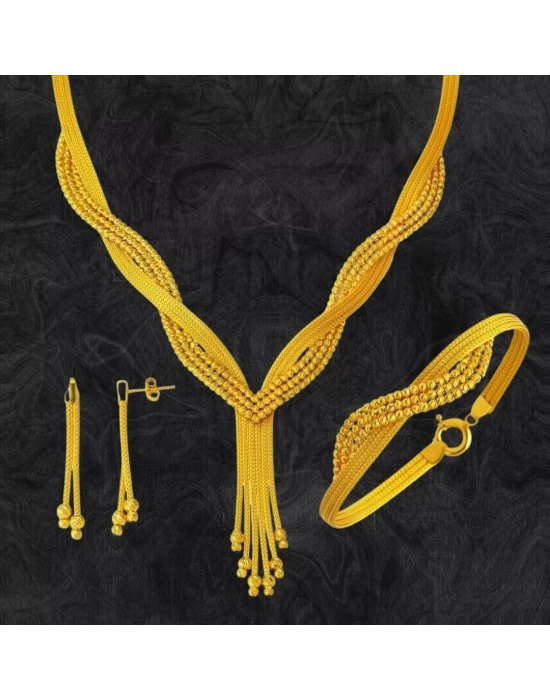 14 Ayar Altın 3 Sıra Örgü Set Takımı