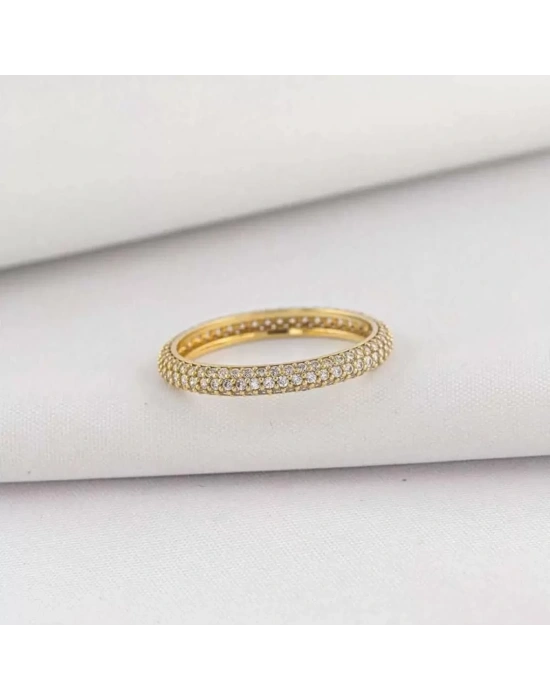 14 Ayar Altın 3 Sıra Taşlı Tamtur Yüzük