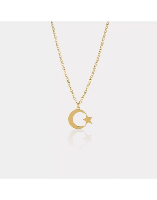 14 Ayar Altın Ay Yıldız Kolye