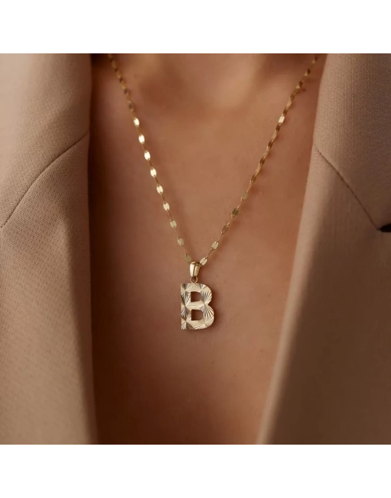 14 Ayar Altın Ayna Zincirli Harf Kolye