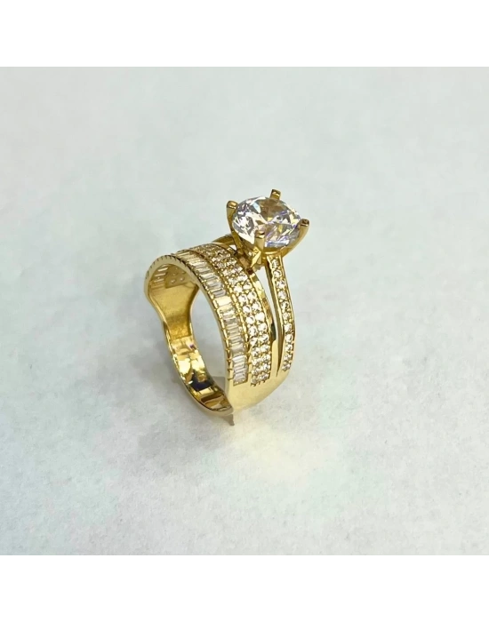 14 Ayar Altın Baget Tamtur Tektaşlı Alyans