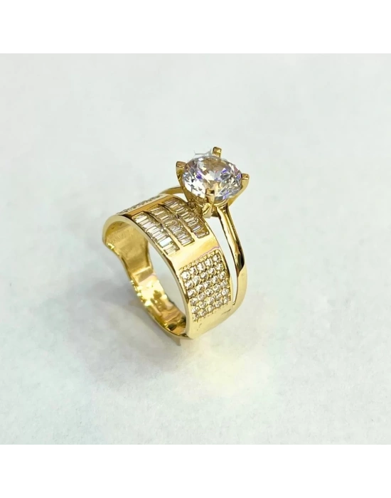 14 Ayar Altın Baget Tektaşlı Alyans