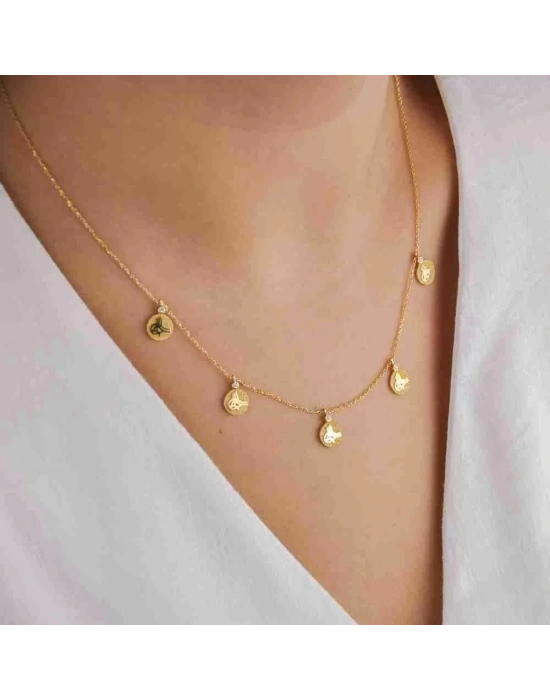 14 Ayar Altın Beşli Tuğra Kolye