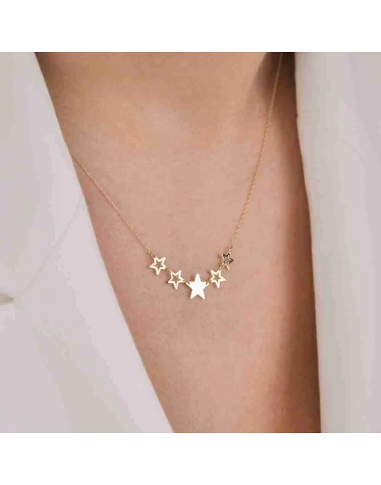 14 Ayar Altın Beşli Yıldız Kolye