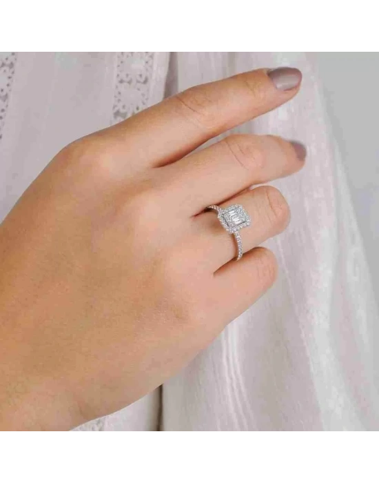 14 Ayar Altın Beyaz Baget Yüzük