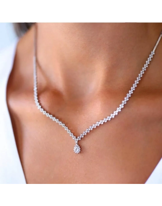 14 Ayar Altın Beyaz Damla Set Takımı