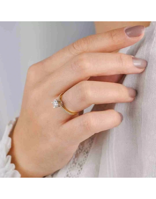 14 Ayar Altın Beyaz Montur Tektaş Yüzük