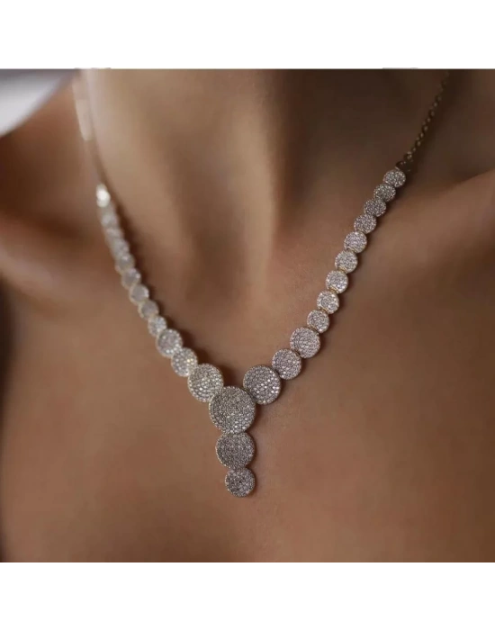 14 Ayar Altın Beyaz Taşlı Plaka Set Takımı