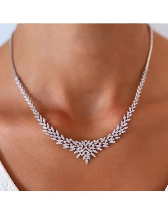 14 Ayar Altın Beyaz Yaprak Motif Set Takımı