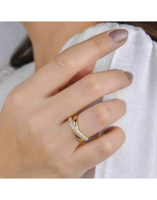 14 Ayar Altın Çapraz Taşlı Yüzük