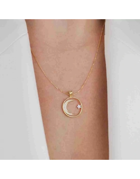 14 Ayar Altın Çerçeve Ayyıldız Kolye