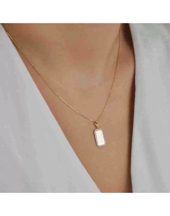 14 Ayar Altın Çerçeve Taşlı Kolye