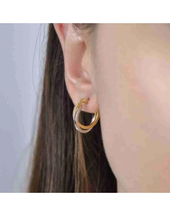 14 Ayar Altın Çift Renkli Halka Küpe