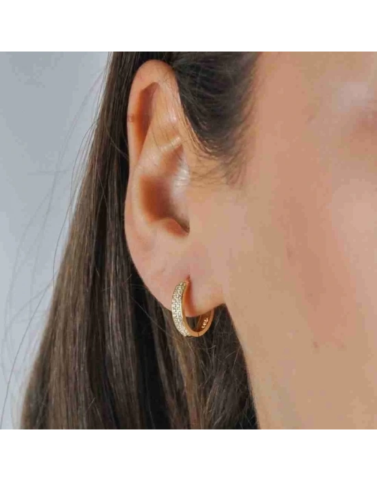 14 Ayar Altın Çift Sıra Taşlı Halka Küpe