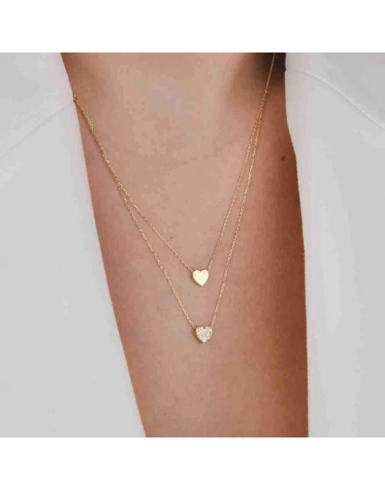 14 Ayar Altın Çiftli Kalp Kolye