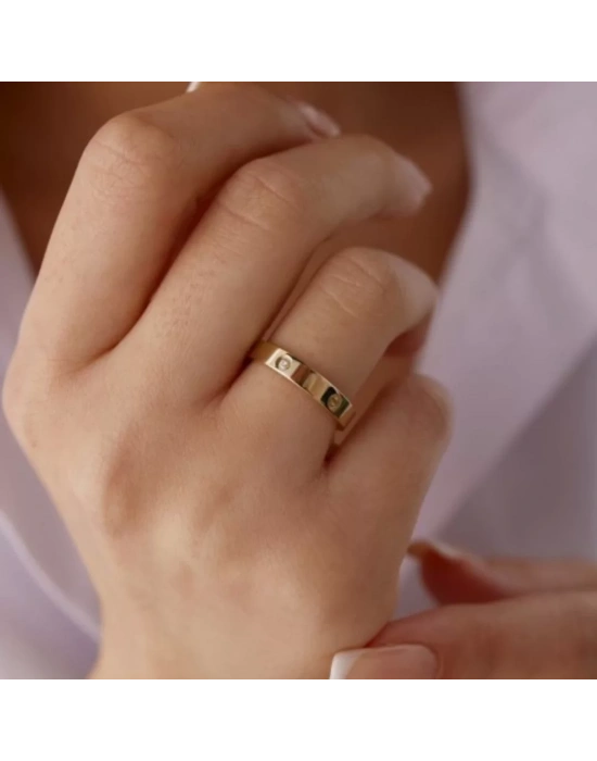 14 Ayar Altın Çivili Alyans 4mm