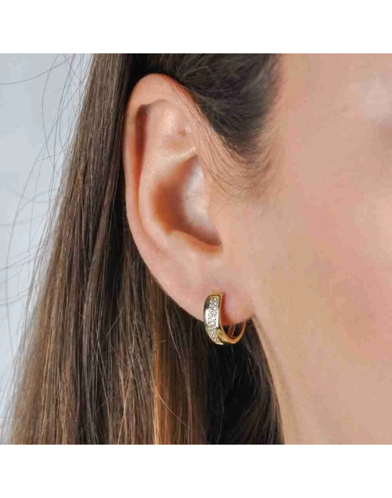 14 Ayar Altın Dalgalı Taşlı Halka Küpe