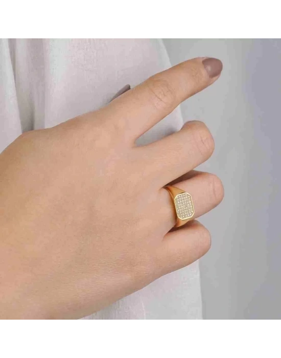 14 Ayar Altın Damga Taşlı Yüzük