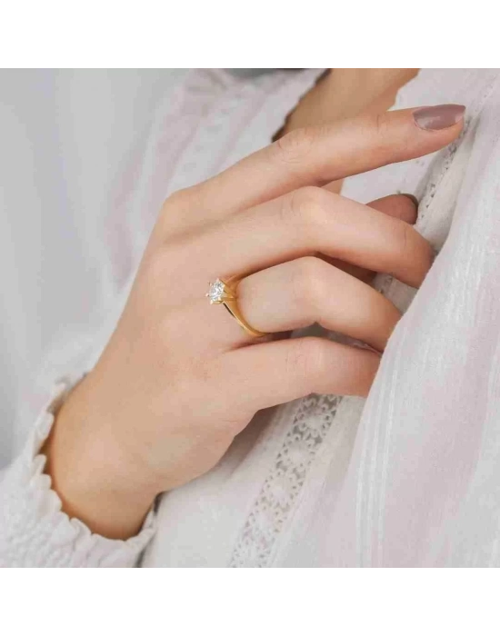 14 Ayar Altın Damla 6 Tırnaklı Yüzük