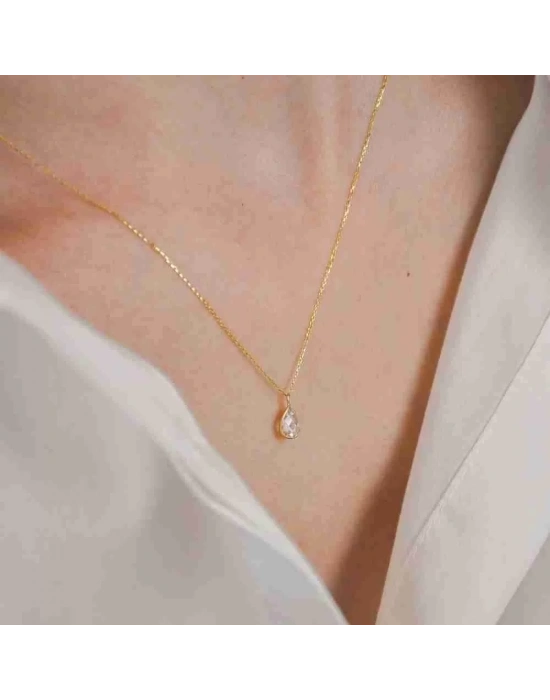 14 Ayar Altın Damla Taşlı Kolye