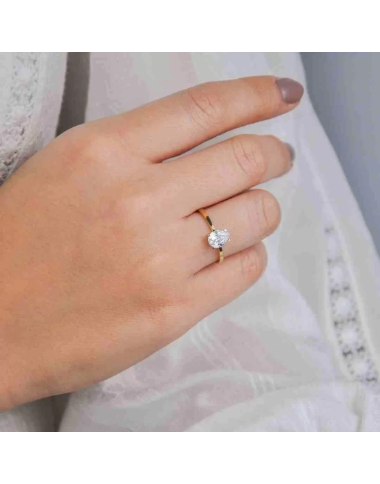 14 Ayar Altın Damla Tektaş Yüzük