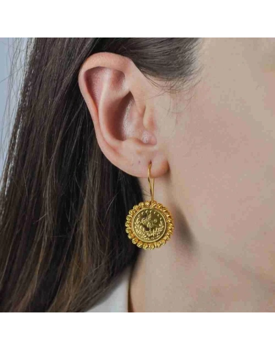 14 Ayar Altın Dorika Tuğra Küpe