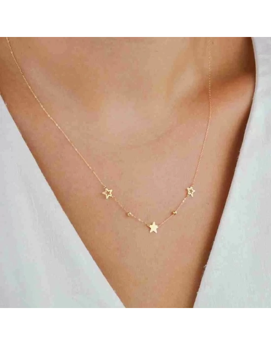 14 Ayar Altın Dorika Üçyıldız Kolye