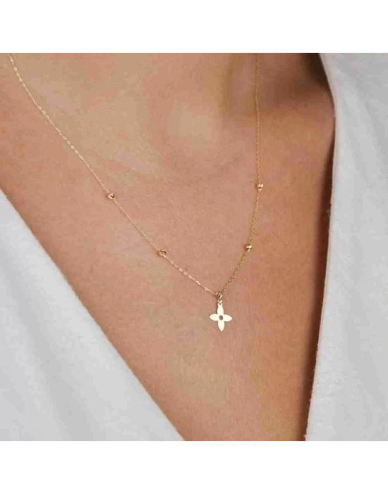 14 Ayar Altın Dorika Yonca Kolye