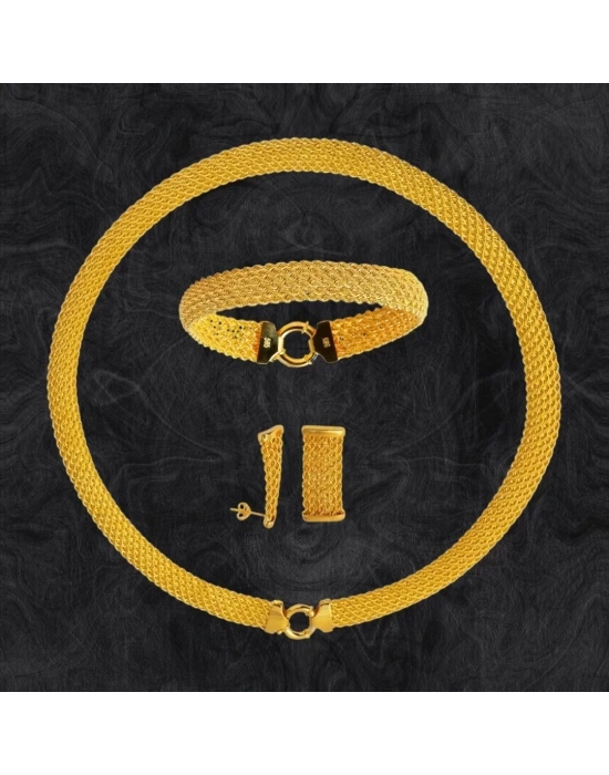 14 Ayar Altın Geniş Hasır Örgü Set Takımı