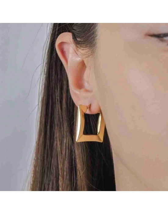 14 Ayar Altın Geniş Kare Halka Küpe