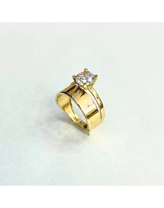 14 Ayar Altın Geniş Klasik Tektaşlı Alyans