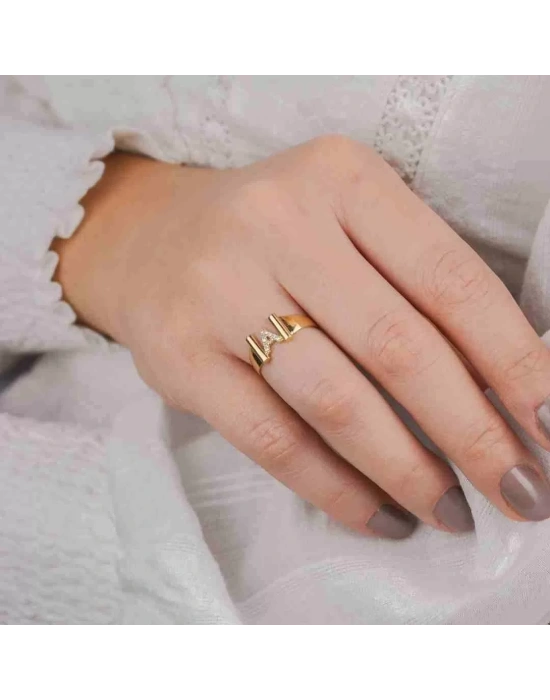 14 Ayar Altın Harfli Geniş Kollu Yüzük