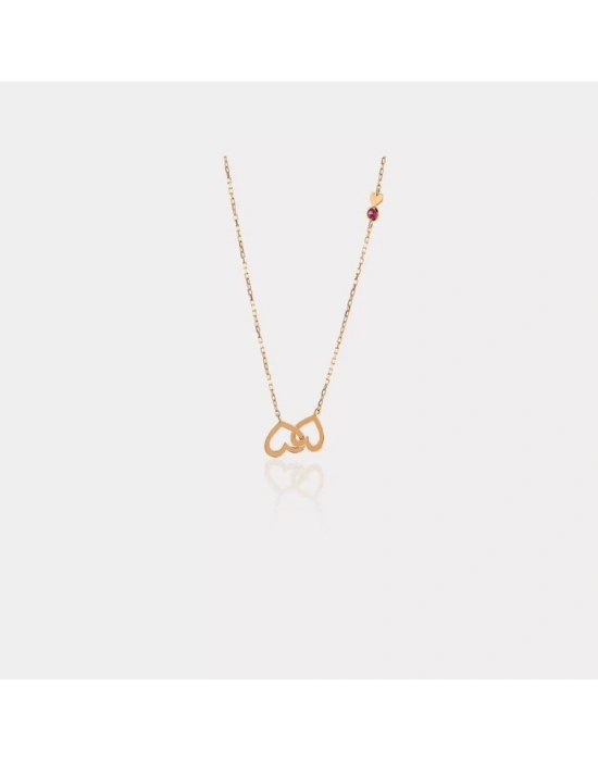 14 Ayar Altın İç İçe Kalp Kolye