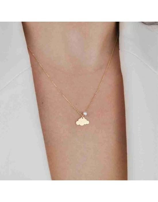 14 Ayar Altın İnci Bulut Kolye