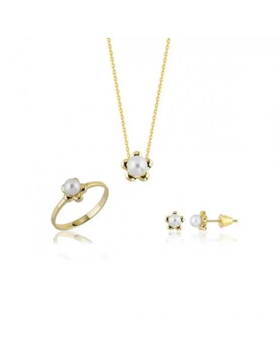 14 Ayar Altın İnci Düğün Seti Takımı