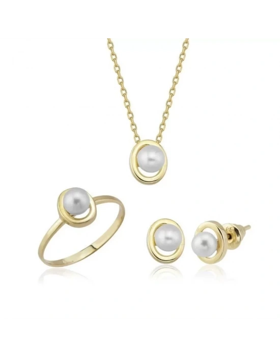 14 Ayar Altın İnci Düğün Seti Takımı