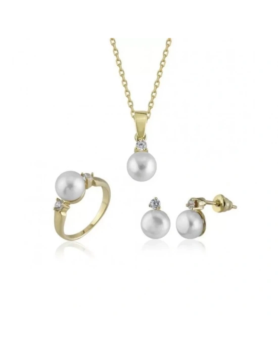 14 Ayar Altın İnci Düğün Seti Takımı