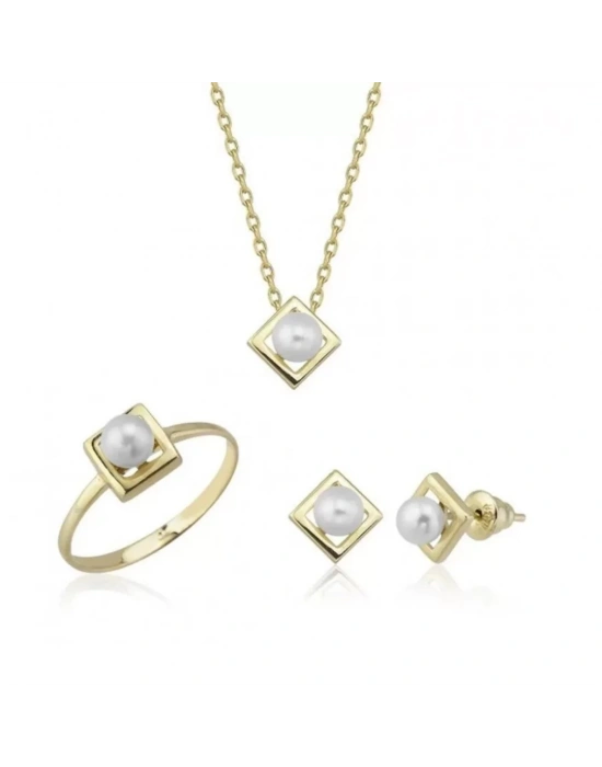 14 Ayar Altın İnci Düğün Seti Takımı