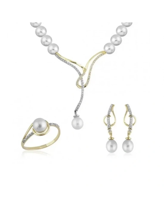 14 Ayar Altın İnci Düğün Seti Takımı